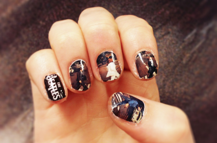 For the opening reception, I found some great Abbey Road decals to wear from Cha Cha Covers!